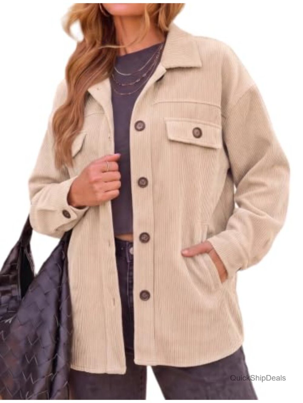 Women Corduroy Shacket Button Down Long Sleeve Jacket Coat Oversized